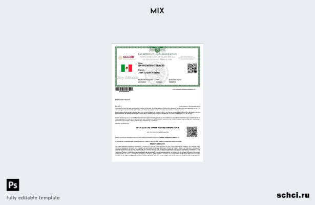 цифровая загрузка Мексиканский регистр Poblacion de Mexico (номер CURP) PSD, шаб